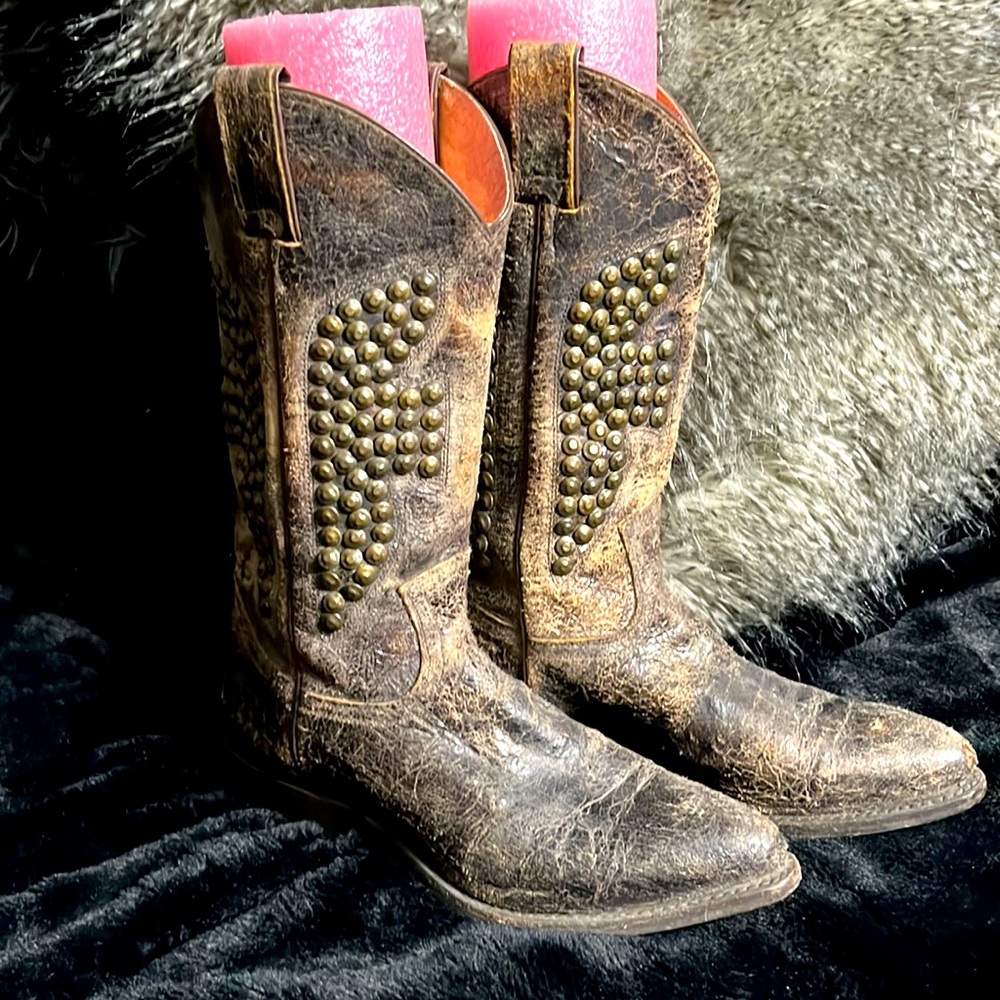 EUC Studded Frye Brown Daisy Boots 8.5M